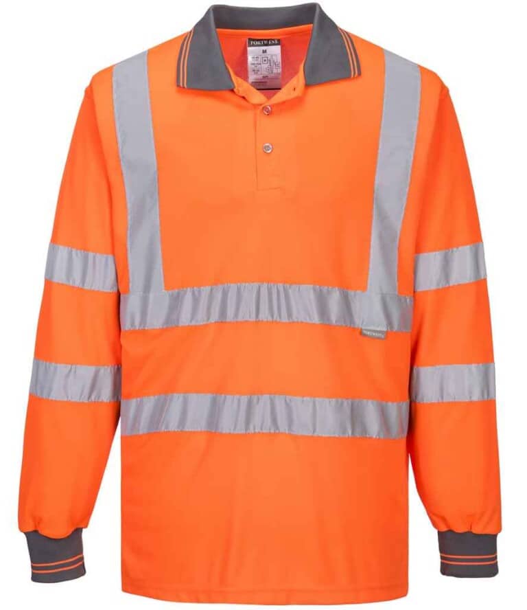 Portwest Hi-Vis Long Sleeve Polo Shirt PW059 Orange