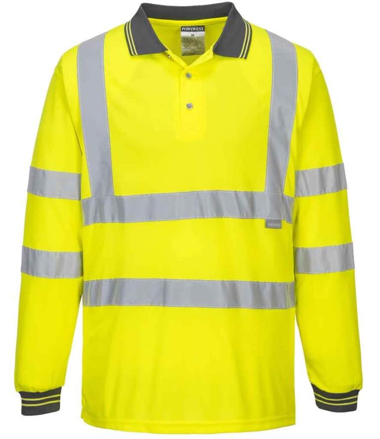 Portwest Hi-Vis Long Sleeve Polo Shirt PW059 Yellow