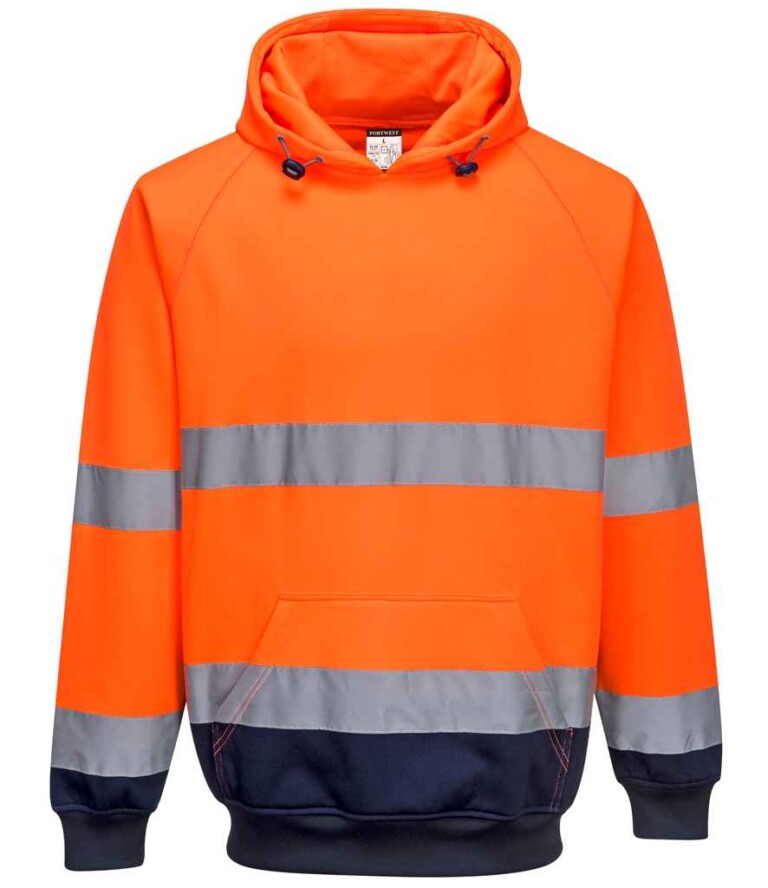 Portwest Hi-Vis Two Tone Hooded Sweatshirt PW1250 Orange/Navy