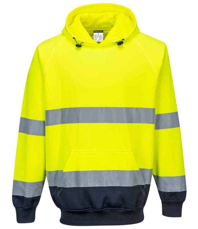 Portwest Hi-Vis Two Tone Hooded Sweatshirt PW1250 Yellow/Navy
