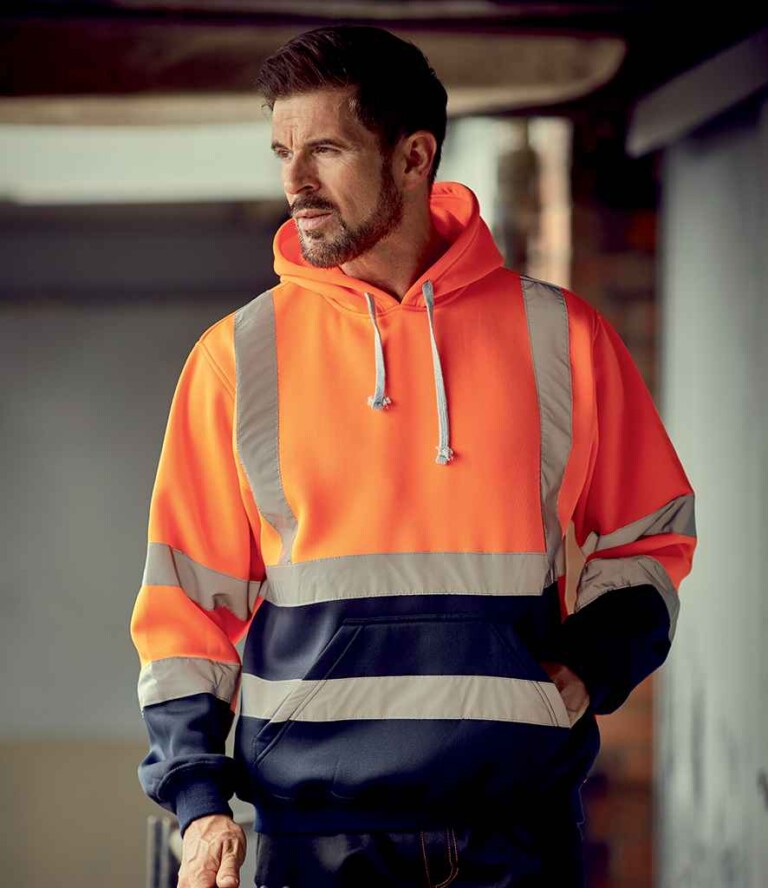 Yoko Hi-Vis Pull Over Hoodie YK031 Orange/Navy