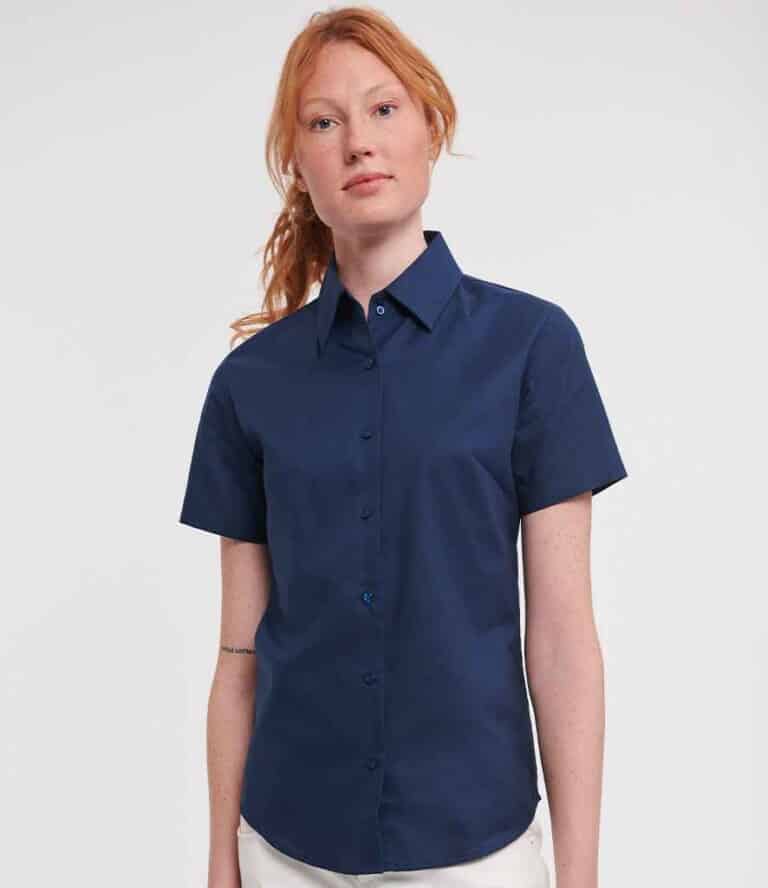 Russell Collection Ladies Short Sleeve Easy Care Oxford Shirt 933F