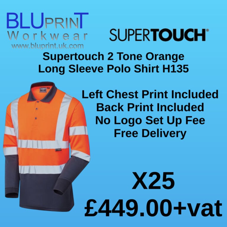 Bundle B10 X25 Supertouch Hi-Vis 2 Tone Orange Long Sleeve Polo Shirt H135