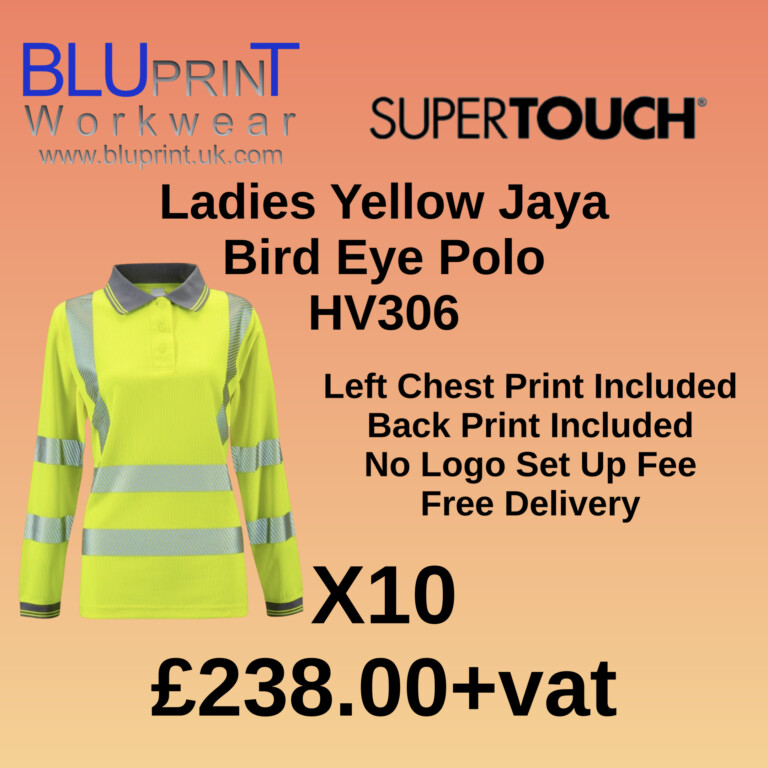 Bundle B15 X10 Ladies Hi Vis Yellow Jaya Bird Eye Polo HV306