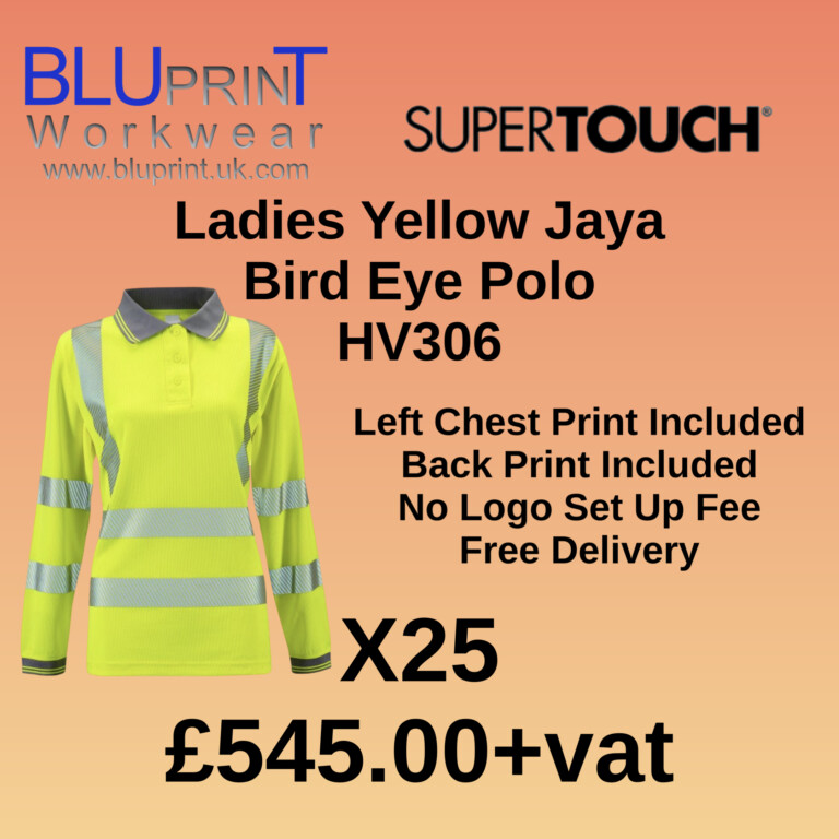 Bundle B16 X25 Ladies Hi Vis Yellow Jaya Bird Eye Polo HV306