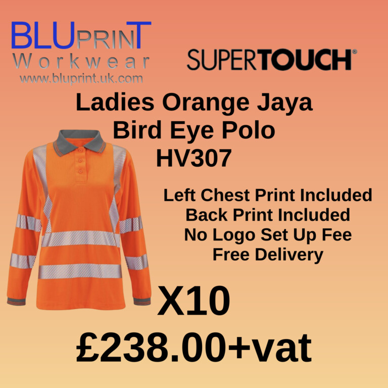 Bundle B13 X10 Ladies Hi Vis Orange Jaya Bird Eye Polo HV307
