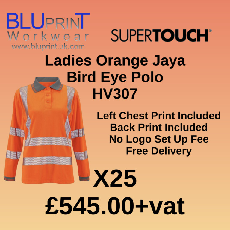 Bundle B14 X25 Ladies Hi Vis Orange Jaya Bird Eye Polo HV307