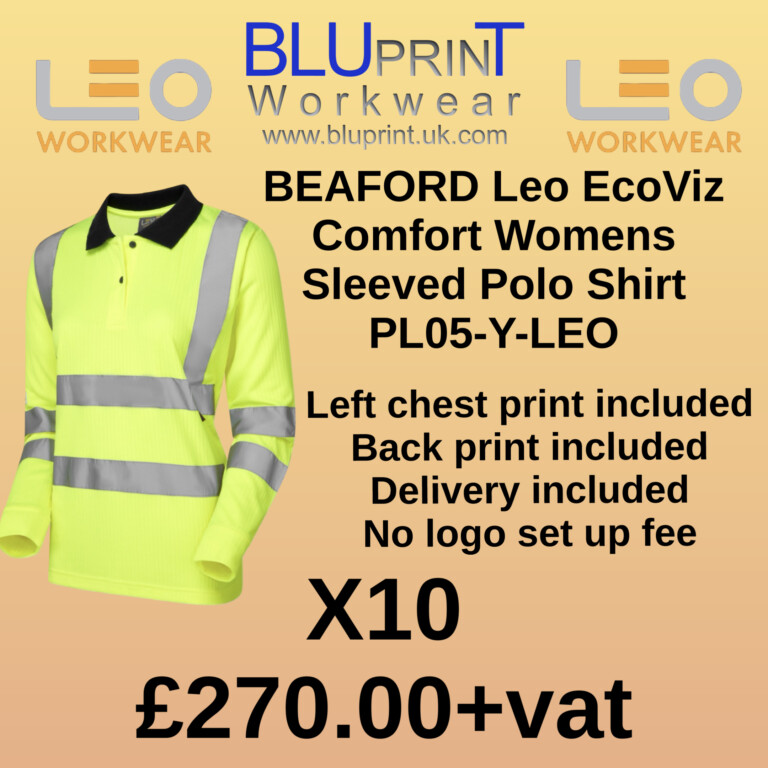 Bundle B19 X10 BEAFORD Leo EcoViz Comfort Womens Sleeved Polo Shirt PL05-Y-LEO