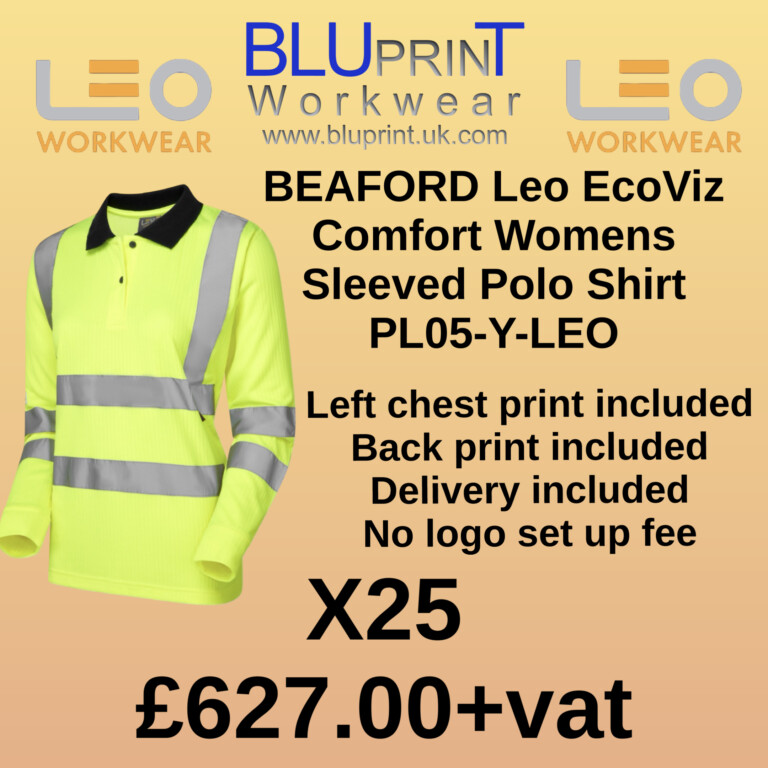 Bundle B20 X25 BEAFORD Leo EcoViz Comfort Womens Sleeved Polo Shirt PL05-Y-LEO