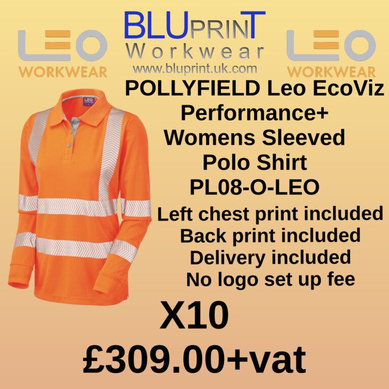 Bundle B21 X10 POLLYFIELD Leo EcoViz Performance+ Womens Sleeved Polo Shirt PL08-O-LEO