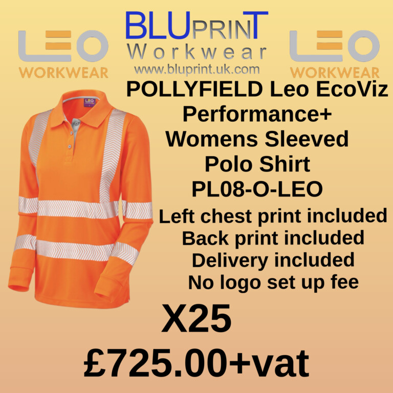 Bundle B22 X25 POLLYFIELD Leo EcoViz Performance+ Womens Sleeved Polo Shirt PL08-O-LEO