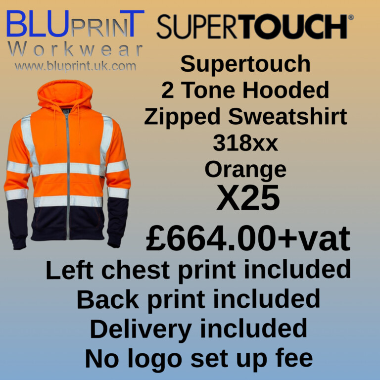 Bundle H20 - X25 Supertouch 2 Tone Hooded Zipped Sweatshirt Orange 318XX