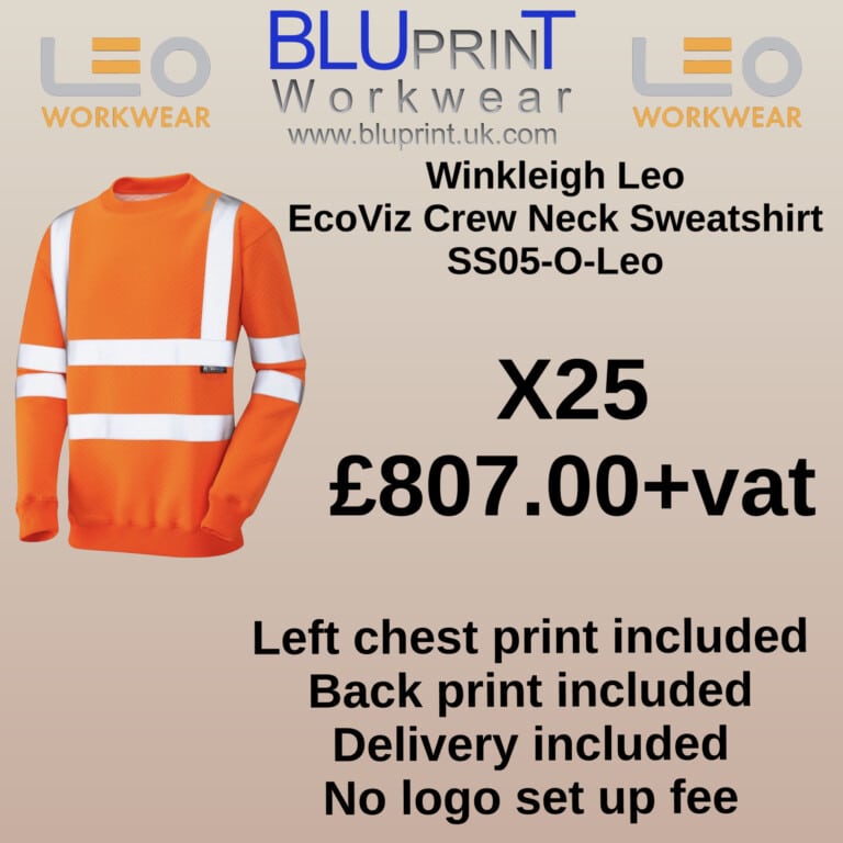 Bundle G2 X25 Winkleigh Leo EcoViz Crew Neck Sweatshirt Orange SS05-O-Leo