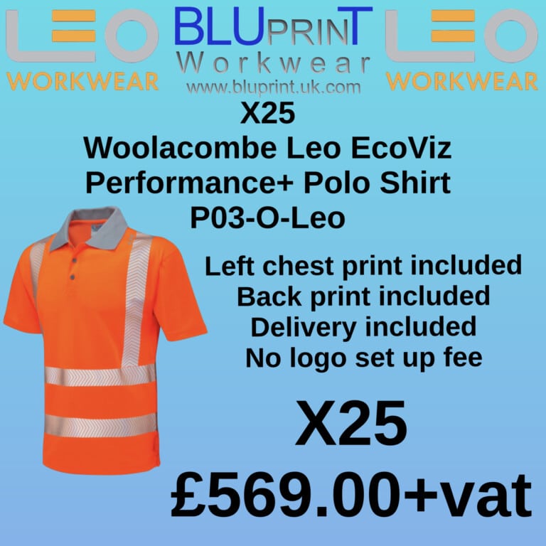 Bundle C22 X25 WOOLACOMBE Leo EcoViz Performance+ Polo Shirt Orange P03-O-Leo