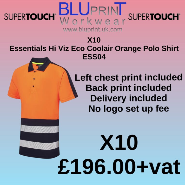 Bundle C5 X10 Essentials Supertouch Hi-Vis Eco Coolair Orange Polo Shirt ESS04