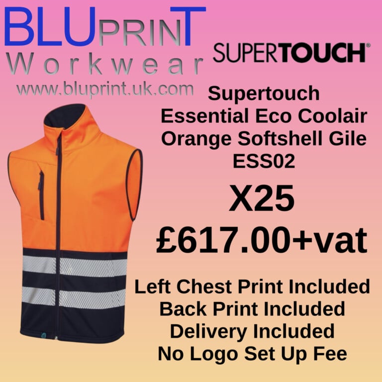 Bundle F2 X25 Essentials Hi Vis Eco Coolair Orange Softshell Gilet ESS02