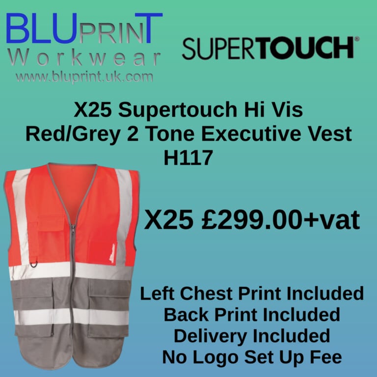 Bundle A10 X25 Supertouch Hi Vis Red/Grey 2 Tone Executive Vest H117