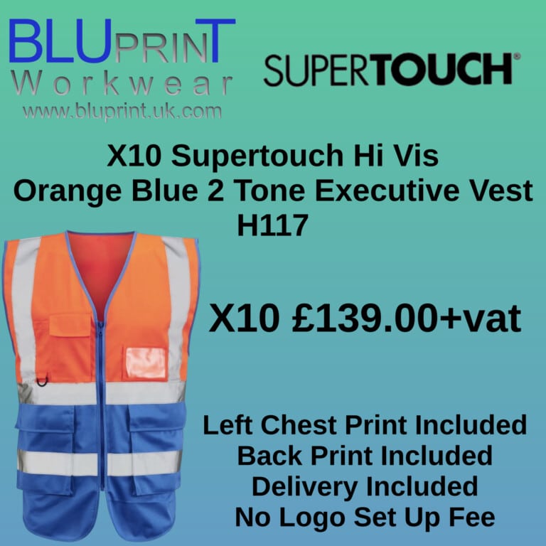 Bundle A11 X10 Supertouch Hi Vis Orange Blue 2 Tone Executive Vest H117 