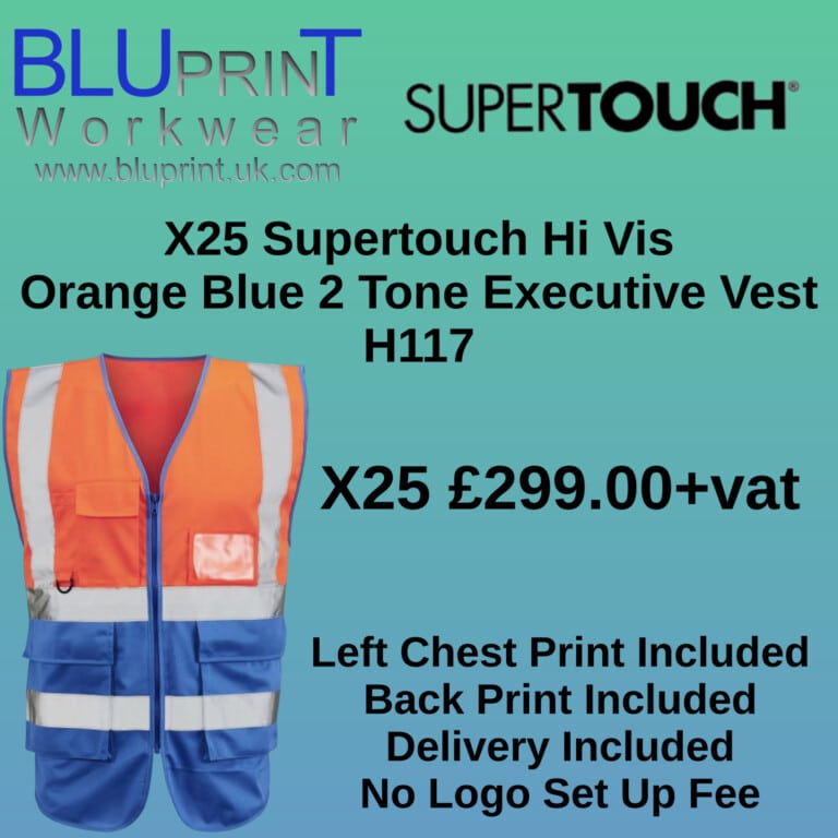 Bundle A12 X25 Supertouch Hi Vis Orange Blue 2 Tone Executive Vest H117 