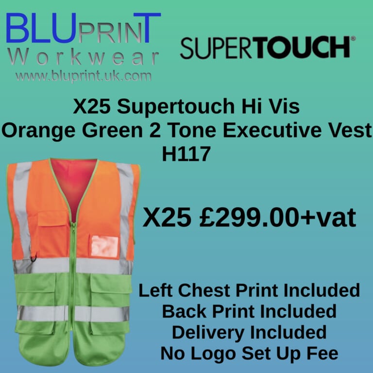 Bundle A16 X25 Supertouch Hi Vis Orange Green 2 Tone Executive Vest H117