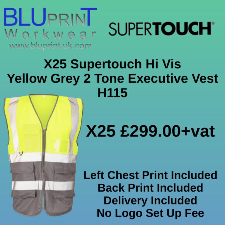 Bundle A20 X25 Supertouch Hi Vis Yellow Grey 2 Tone Executive Vest H115 