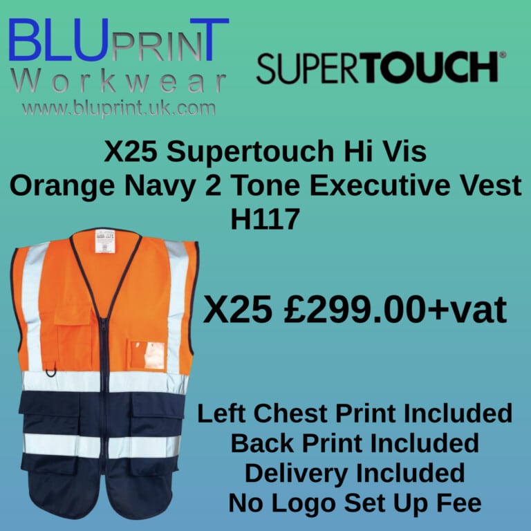 Bundle A22 X25 Supertouch Hi Vis Orange Navy 2 Tone Executive Vest H117