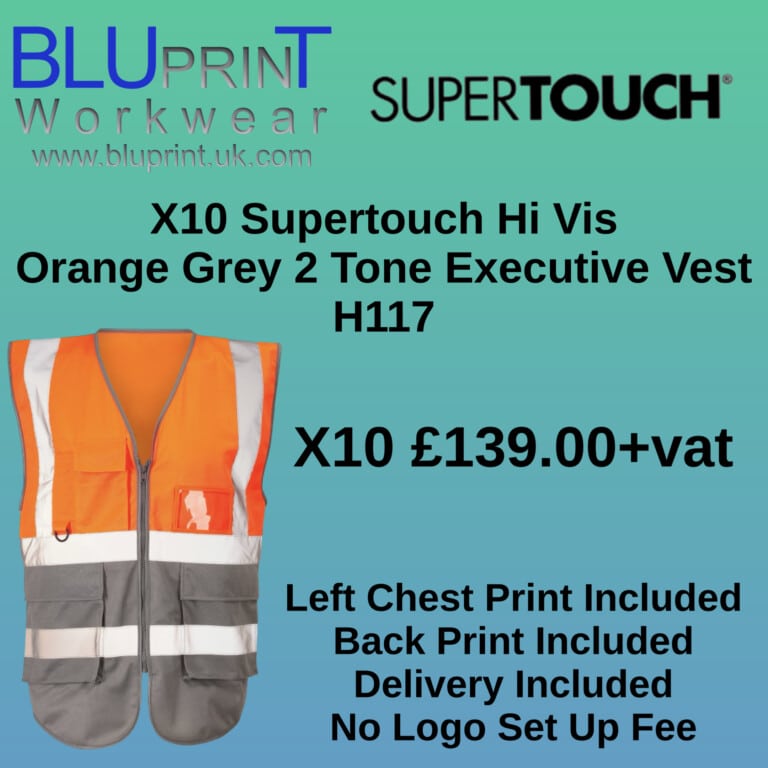 Bundle A23 X10 Supertouch Hi Vis Orange Grey 2 Tone Executive Vest H117