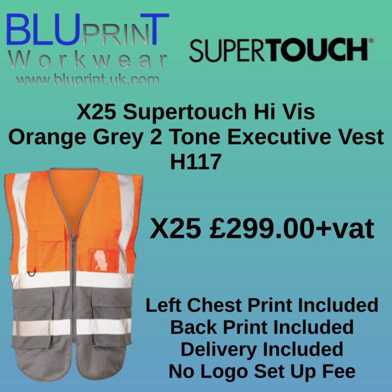 Bundle A24 X25 Supertouch Hi Vis Orange Grey 2 Tone Executive Vest H117
