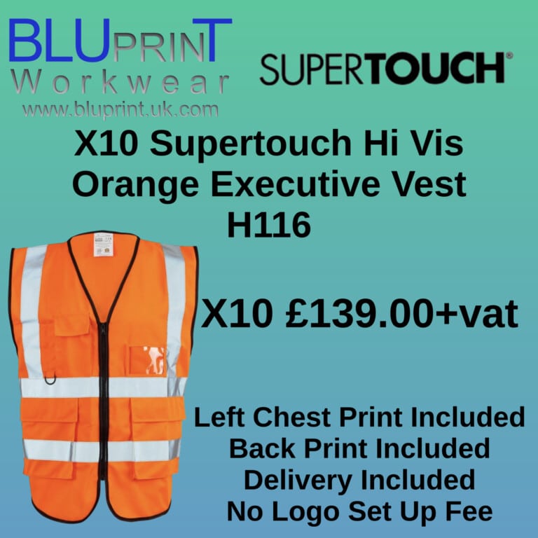 Bundle A5 X10 Supertouch Hi Vis Orange Executive Vest H116