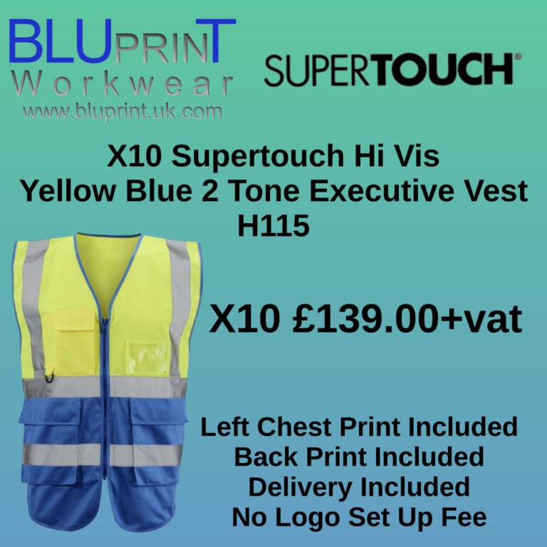 Bundle A7 X10 Supertouch Hi Vis Yellow Blue 2 Tone Executive Vest H115 