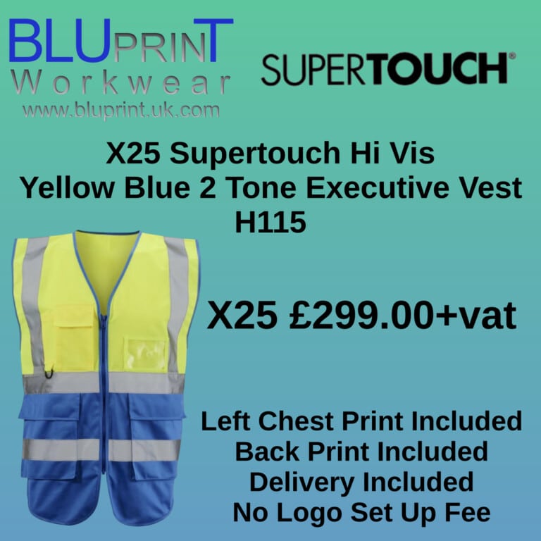 Bundle A8 X25 Supertouch Hi Vis Yellow Blue 2 Tone Executive Vest H115 