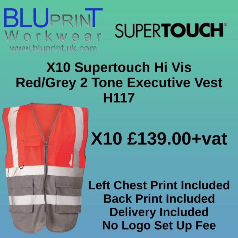 Bundle A9 X10 Supertouch Hi Vis Red/Grey 2 Tone Executive Vest H117