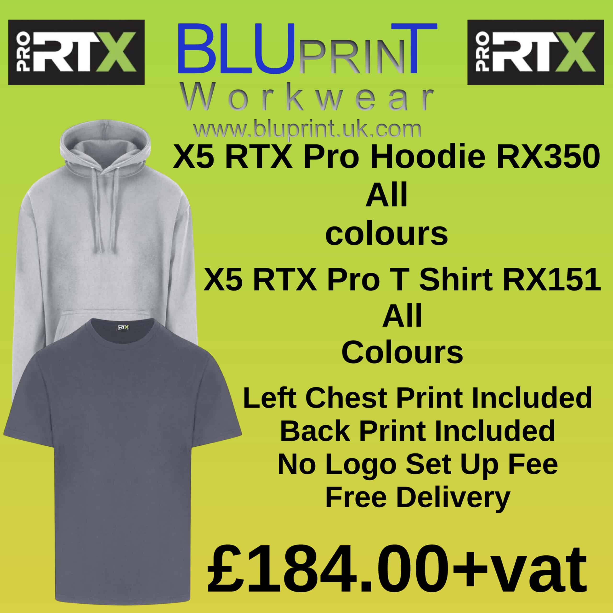 Bundle 2C – X5 Pro RTX Pro T-Shirt RX151 180gsm Mens + X5 Pro RTX Pro Hoodie RX350 300gsm Mens All Colours