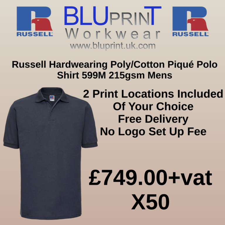 Bundle 5G X50 Russell Hardwearing Poly/Cotton Piqué Polo Shirt 599M 215gsm Mens
