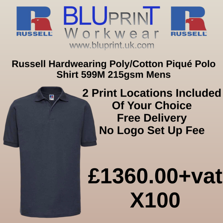 Bundle 5H X100 Russell Hardwearing Poly/Cotton Piqué Polo Shirt 599M 215gsm Mens