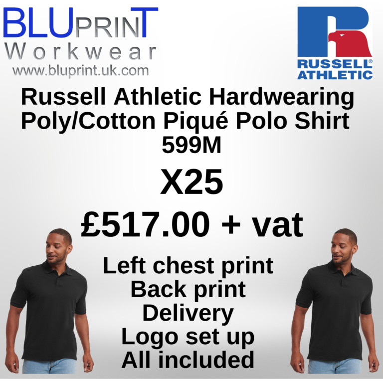 Bundle 5F X25 Russell Hardwearing Poly/Cotton Piqué Polo Shirt 599M 215gsm Mens