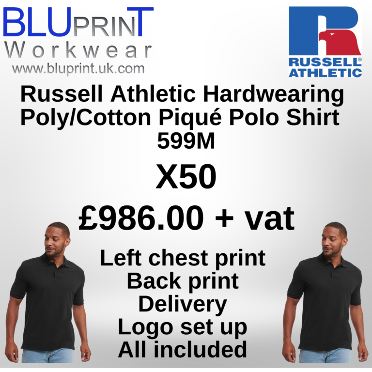 Bundle 5G X50 Russell Hardwearing Poly/Cotton Piqué Polo Shirt 599M 215gsm Mens