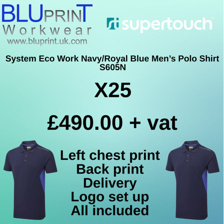 Bundle 16C X25 System Eco Work Navy/Royal Blue Men’s Polo Shirt S605N