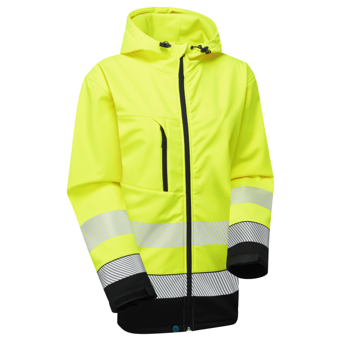 Essentials Hi-Vis Eco Yellow/Navy Hooded Softshell Jacket ESS300