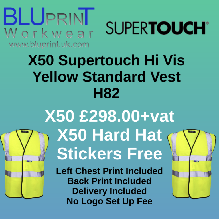 Supertouch X50 Hi Vis Yellow Velcro Vest H82 With 50 Free UV Gloss Hard Hat Stickers Offer BT01